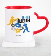 Kişiye Özel Mesleki Üretim Mühendisi Kırmızı Kalpli Kupa Bardak - 2