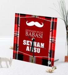 Kişiye Özel Dünyanın En İyi Babası Masaüstü Kare Cam Saat-4