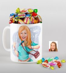 Kişiye Özel Kadın Karikatürlü Kupa ve Haribo Şeker Hediye Seti-52