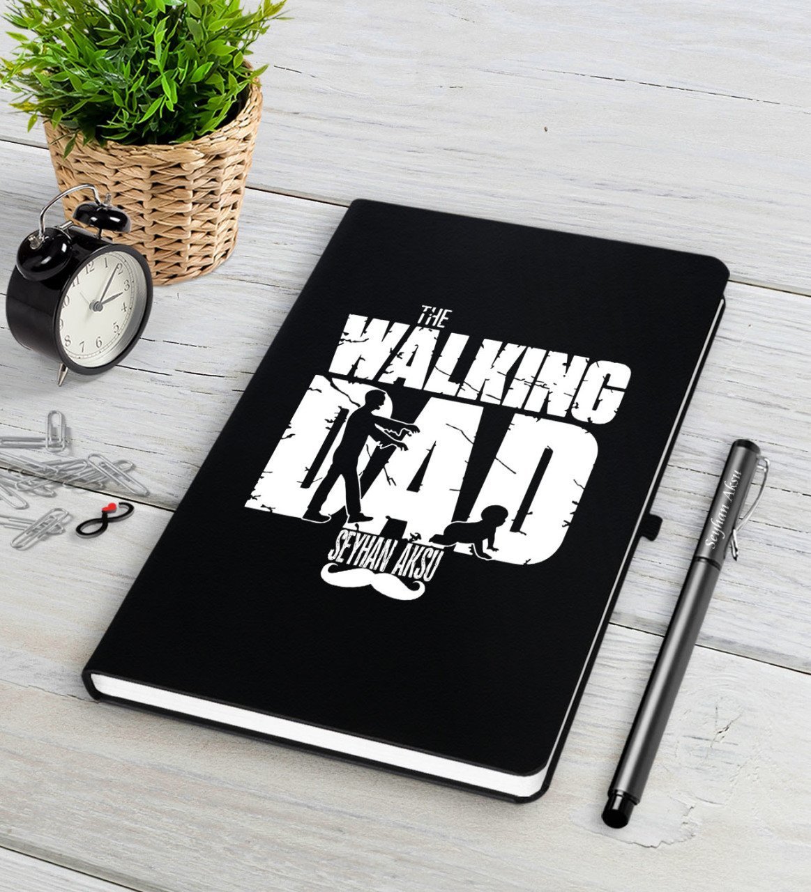 Kişiye Özel The Walking Dad Siyah Defter Kalem Seti