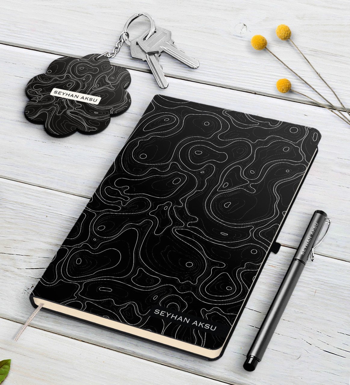Kişiye Özel İsimli Siyah Defter Kalem Ve Anahtarlık Hediye Seti-30
