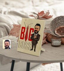 Kişiye Özel Erkek Big Boss Karikatürlü Dekoratif Ahşap Çerçeve Model 4