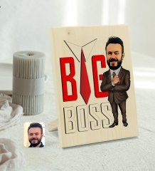 Kişiye Özel Erkek Big Boss Karikatürlü Dekoratif Ahşap Çerçeve Model 4