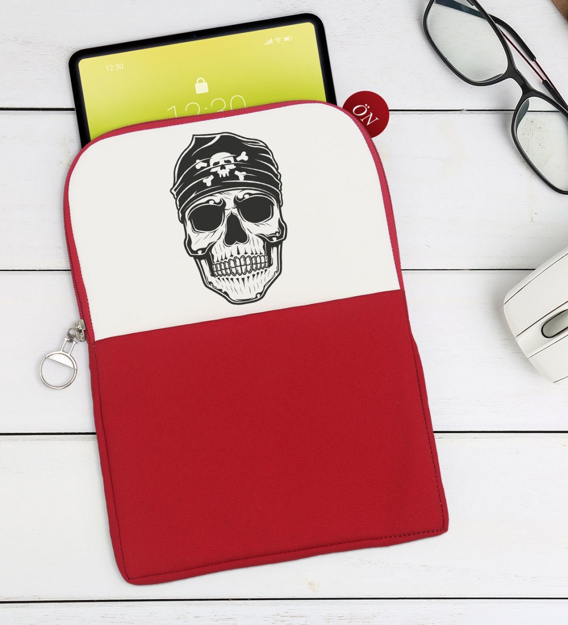BK Gift Kurukafa Tasarımlı Taşınabilir Koruyucu Tablet Kılıfı & Organizer Çanta - Kırmızı-2