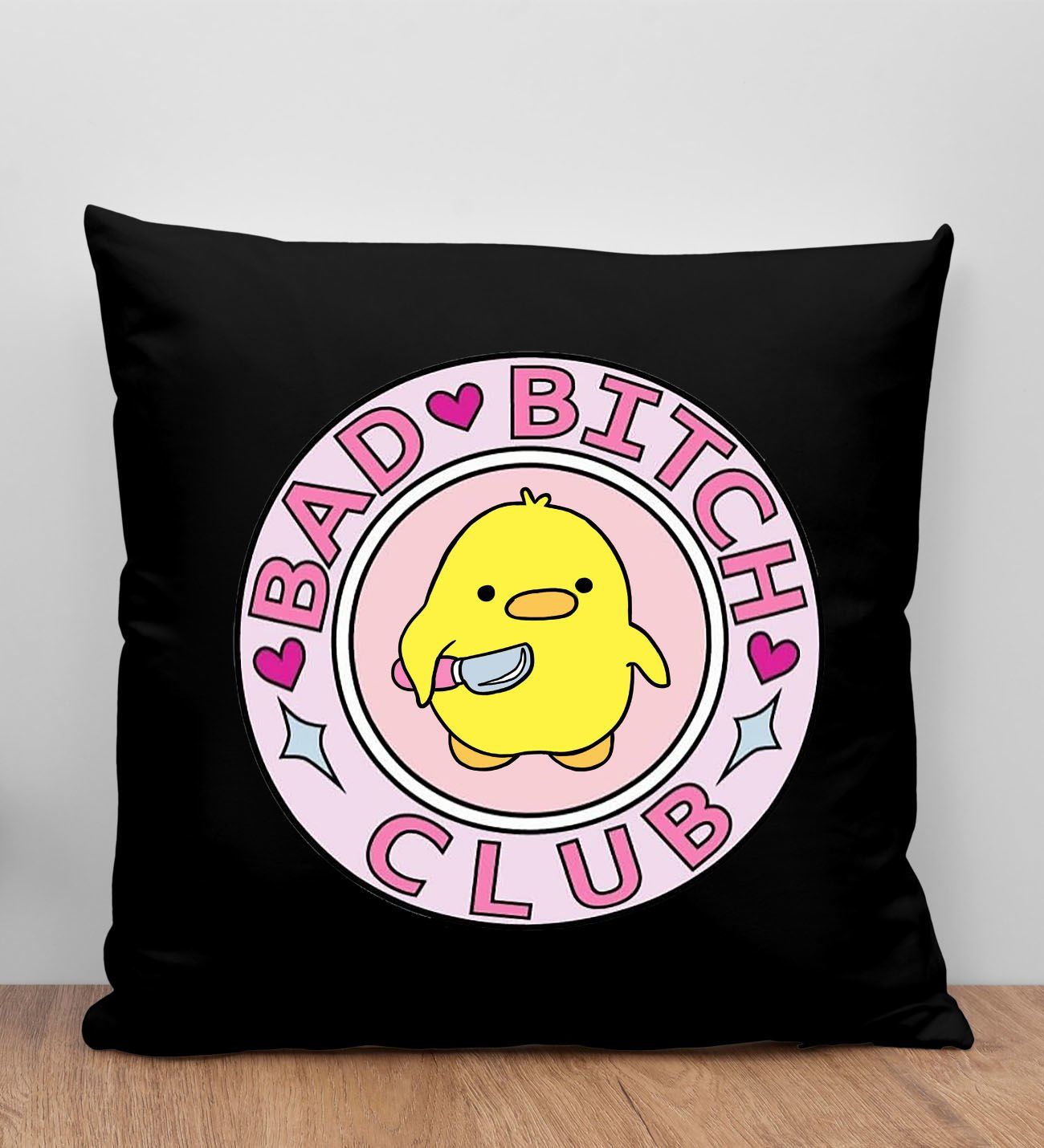 BK Gift Bad Bitch Club Tasarımlı Siyah Kırlent Yastık, Arkadaşa Hediye, Ev Dekorasyonu, Ev Hediyesi-1