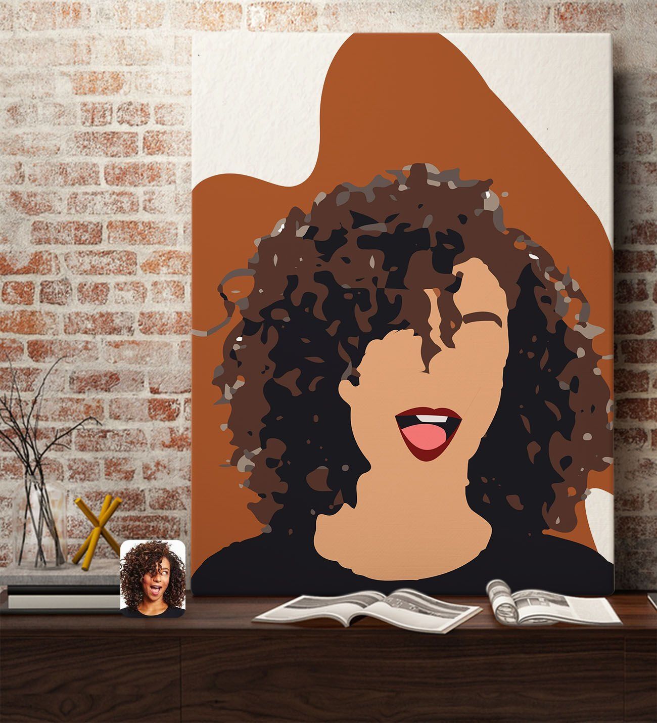 BK Gift Kişiye Özel Karikatür Portre Kanvas Tablo, Illustrasyon Portre 70x100cm, Duvar Dekoru, Arkadaşa Hediye, Sevgiliye Hediye, Ev ve Ofis Hediyesi