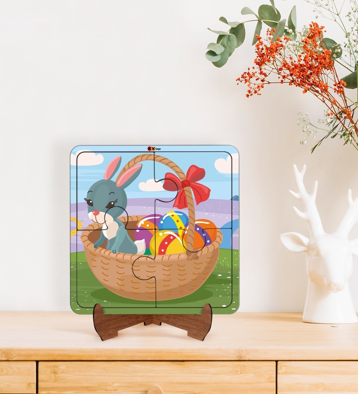 BK Toys Çocuklar İçin 2 si 1 arada Eğitici-Öğretici Ahşap 4 Parça Yapboz Puzzle Çerçeve Model 51