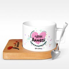 Kişiye Özel Dünyanın En İyi Annesi Tasarımlı Ahşap Altlıklı Seramik Fincan - 11