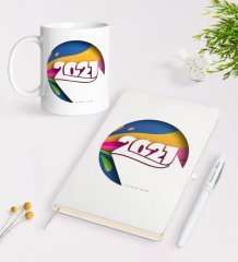 Kişiye Özel 2023 Mutlu Yıllar Beyaz Defter Kalem ve Kupa Seti-10