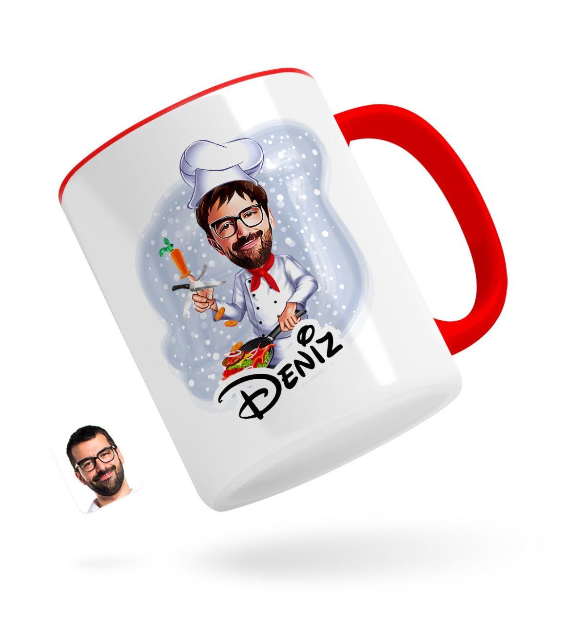 Kişiye Özel Erkek Chef Karikatürlü Kırmızı Kupa Bardak-1