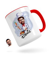 Kişiye Özel Erkek Chef Karikatürlü Kırmızı Kupa Bardak-1
