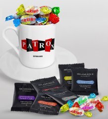 Kişiye Özel Patron Türk Kahvesi Fincanı Selamlique Karışık Türk Kahvesi ve Haribo Şeker Hediye Seti-11