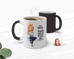Kişiye Özel Kadın Her Şey Yolundaymış Gibi Karikatürlü Sihirli Kupa Bardak-2