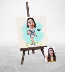 Kişiye Özel Tenis Oyuncusu Karikatür Şovaleli Doğal Taş - 1