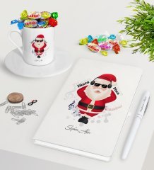 Kişiye Özel Noel Baba Beyaz Defter Kalem Türk Kahvesi Fincanı ve Haribo Şeker Hediye Seti-1