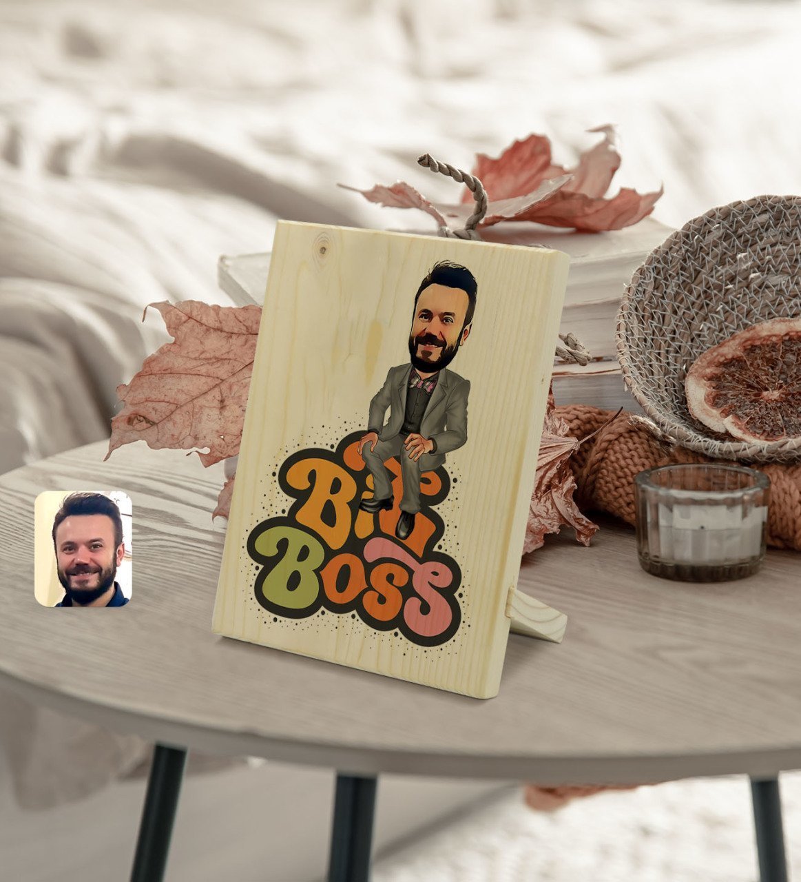 Kişiye Özel Erkek Big Boss Karikatürlü Dekoratif Ahşap Çerçeve Model 3