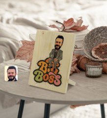 Kişiye Özel Erkek Big Boss Karikatürlü Dekoratif Ahşap Çerçeve Model 3