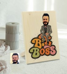 Kişiye Özel Erkek Big Boss Karikatürlü Dekoratif Ahşap Çerçeve Model 3