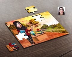 Kişiye Özel Tesettürlü Kadın Öğretmen Karikatürlü Ahşap Puzzle-1