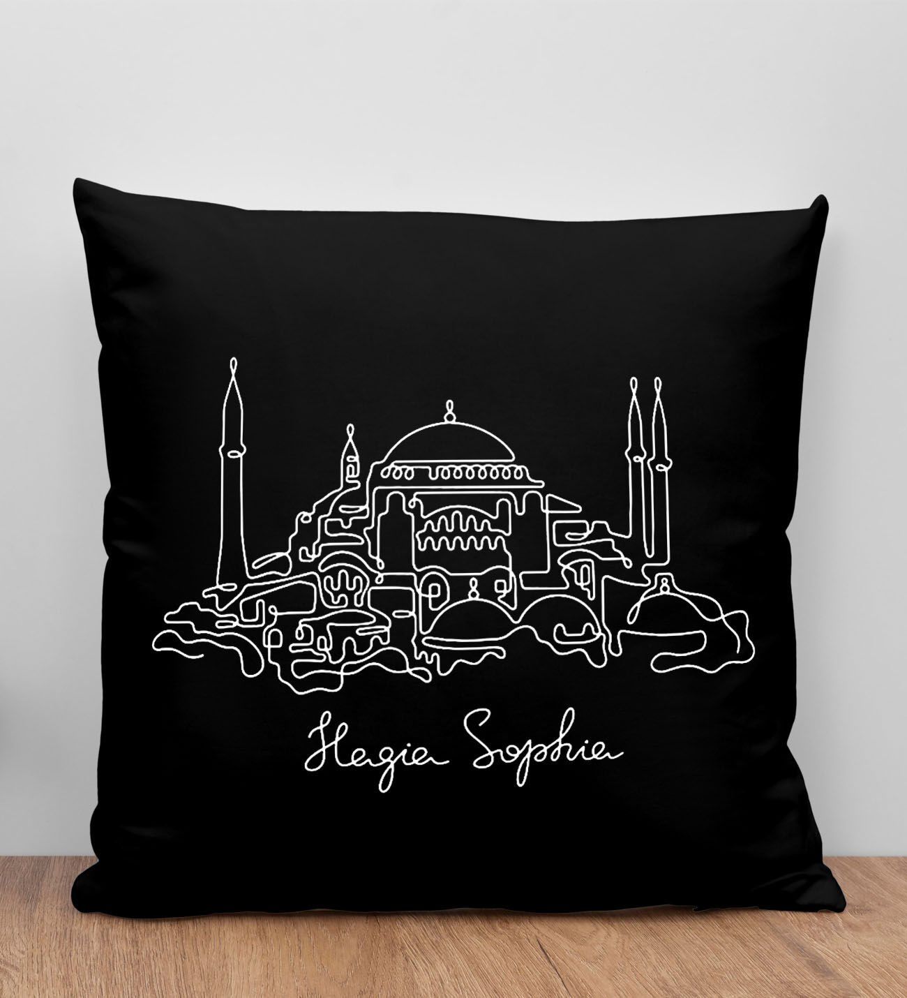 BK Gift Ayasofya Camii Tasarımlı Siyah Kırlent Yastık, Arkadaşa Hediye, Ev Dekorasyonu, Ev Hediyesi-1