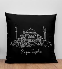 BK Gift Ayasofya Camii Tasarımlı Siyah Kırlent Yastık, Arkadaşa Hediye, Ev Dekorasyonu, Ev Hediyesi-1