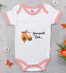 BK Kids Annesinin Balı Tasarımlı Pembe Bebek Body Zıbın-1