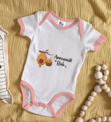 BK Kids Annesinin Balı Tasarımlı Pembe Bebek Body Zıbın-1