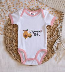 BK Kids Annesinin Balı Tasarımlı Pembe Bebek Body Zıbın-1