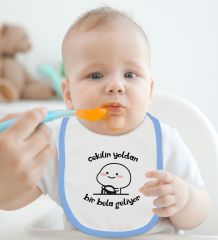 BK Kids Bir Bela Geliyor Tasarımlı Mavi Bebek Mama Önlüğü-1