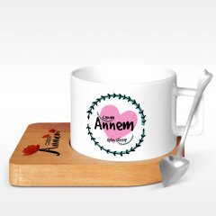 Kişiye Özel Canım Annem Tasarımlı Ahşap Altlıklı Seramik Fincan - 10