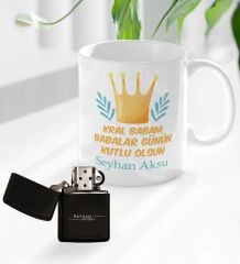 Bk Gift Kişiye Özel Babalar Günü Tasarımlı Kupa Bardak ve Benzinli Çakmak Seti-6, Babaya Hediye , Babalar Günü Hediyesi