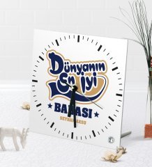 Kişiye Özel Dünyanın En İyi Babası Masaüstü Kare Cam Saat-2