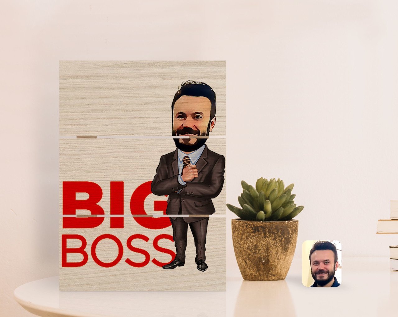 Kişiye Özel Erkek Big Boss Karikatürlü Otantik Masaüstü Ahşap Palet Çerçeve-2