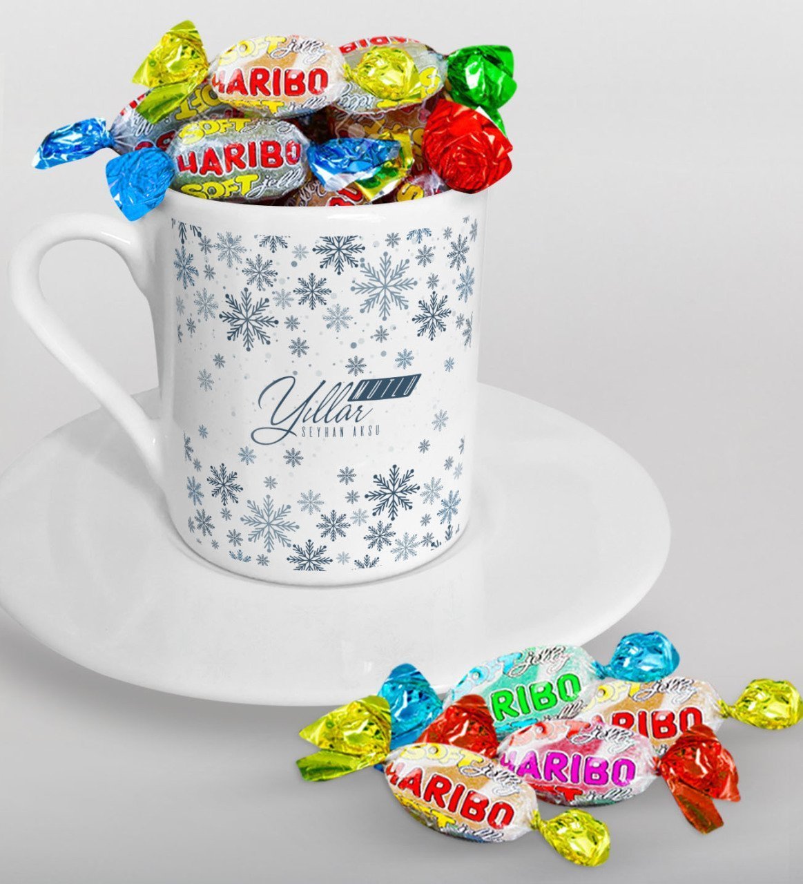 Kişiye Özel Yılbaşı Mutlu Yıllar Türk Kahvesi Fincanı ve Haribo Şeker Hediye Seti-17