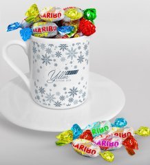 Kişiye Özel Yılbaşı Mutlu Yıllar Türk Kahvesi Fincanı ve Haribo Şeker Hediye Seti-17