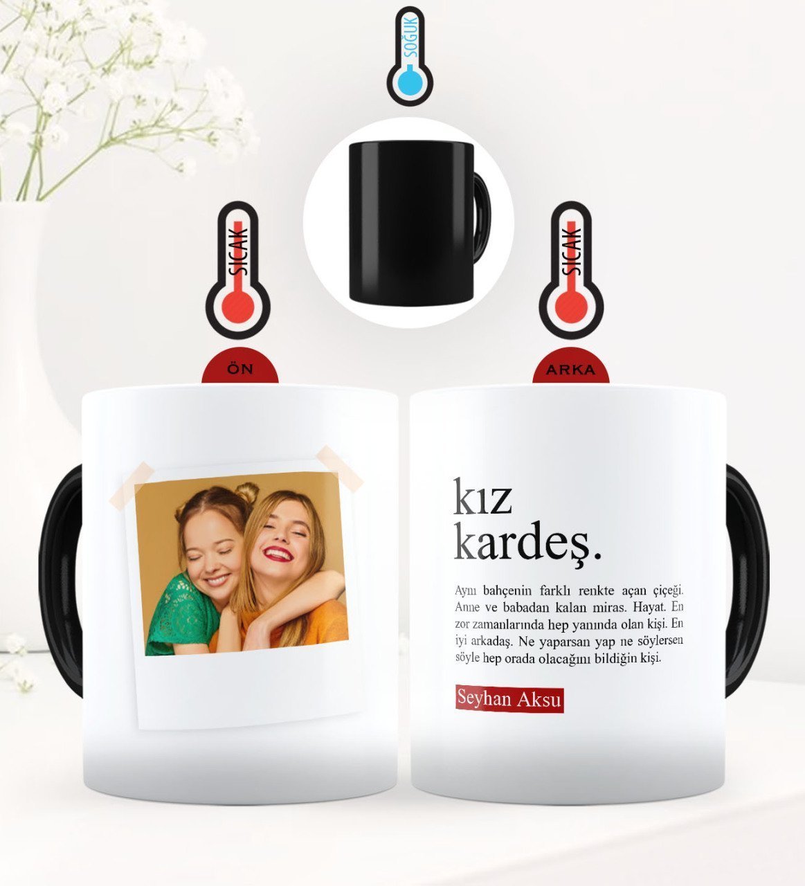 Kişiye Özel Fotoğraflı Kız Kardeş Anlamı Sihirli Kupa Bardak - 2