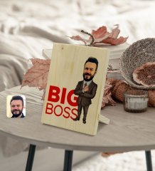 Kişiye Özel Erkek Big Boss Karikatürlü Dekoratif Ahşap Çerçeve Model 2