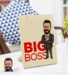 Kişiye Özel Erkek Big Boss Karikatürlü Dekoratif Ahşap Çerçeve Model 2