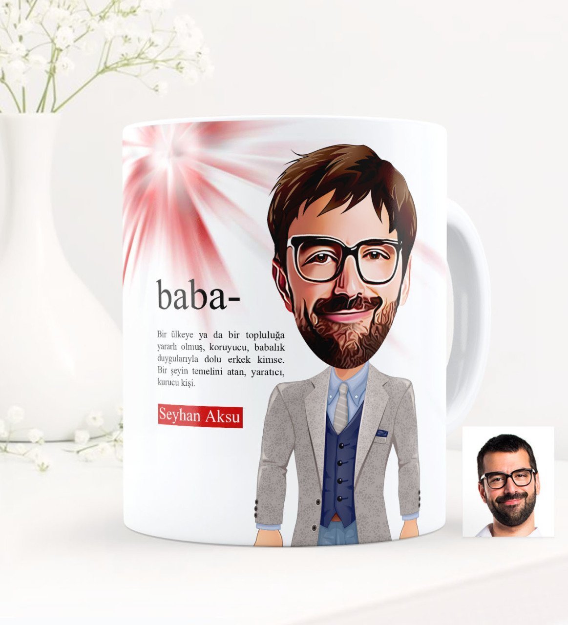 Kişiye Özel Baba Karikatürlü Beyaz Kupa Bardak