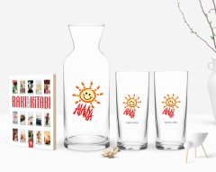 Kişiye Özel Renkli Baskılı Alanya Tasarımlı Turistik İkili Rakı Bardağı Karaf ve Cep Kitabı Hediye Seti-1