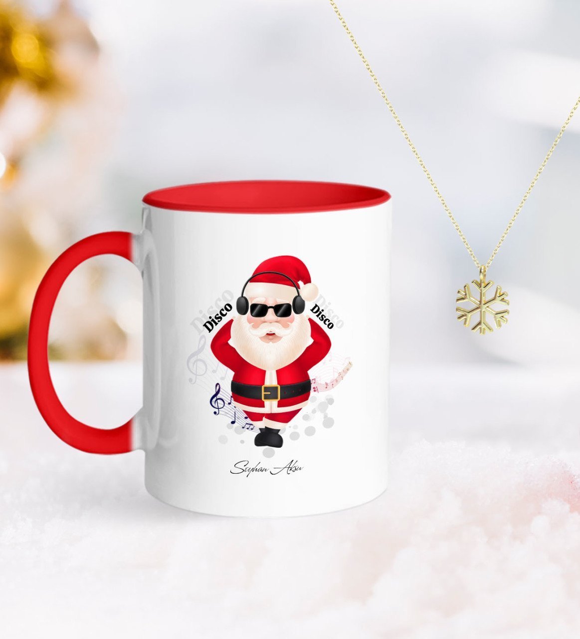 Kişiye Özel Noel Baba Kırmızı Kupa ve Kar Tanesi Kolye-1