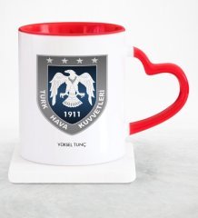 Kişiye Özel Mesleki Türk Hava Kuvvetleri Kırmızı Kalpli Kupa Bardak