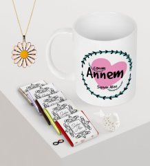 Kişiye Özel Canım Annem Kupa Çikolata Papatya Kolye Seti-10