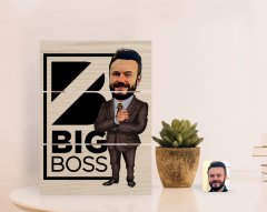 Kişiye Özel Erkek Big Boss Karikatürlü Otantik Masaüstü Ahşap Palet Çerçeve-1