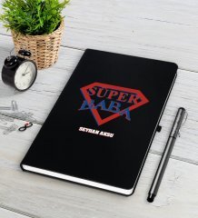 Kişiye Özel Süper Baba Siyah Defter Kalem Seti-3