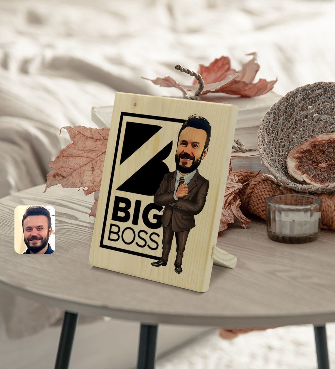 Kişiye Özel Erkek Big Boss Karikatürlü Dekoratif Ahşap Çerçeve Model 1