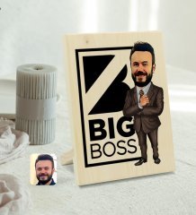Kişiye Özel Erkek Big Boss Karikatürlü Dekoratif Ahşap Çerçeve Model 1