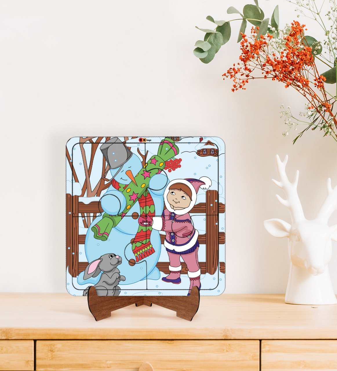 BK Toys Çocuklar İçin 2 si 1 arada Eğitici-Öğretici Ahşap 4 Parça Yapboz Puzzle Çerçeve Model 48