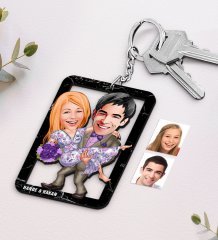Kişiye Özel İsimli Sevgililer Karikatürlü Ahşap Anahtarlık-56