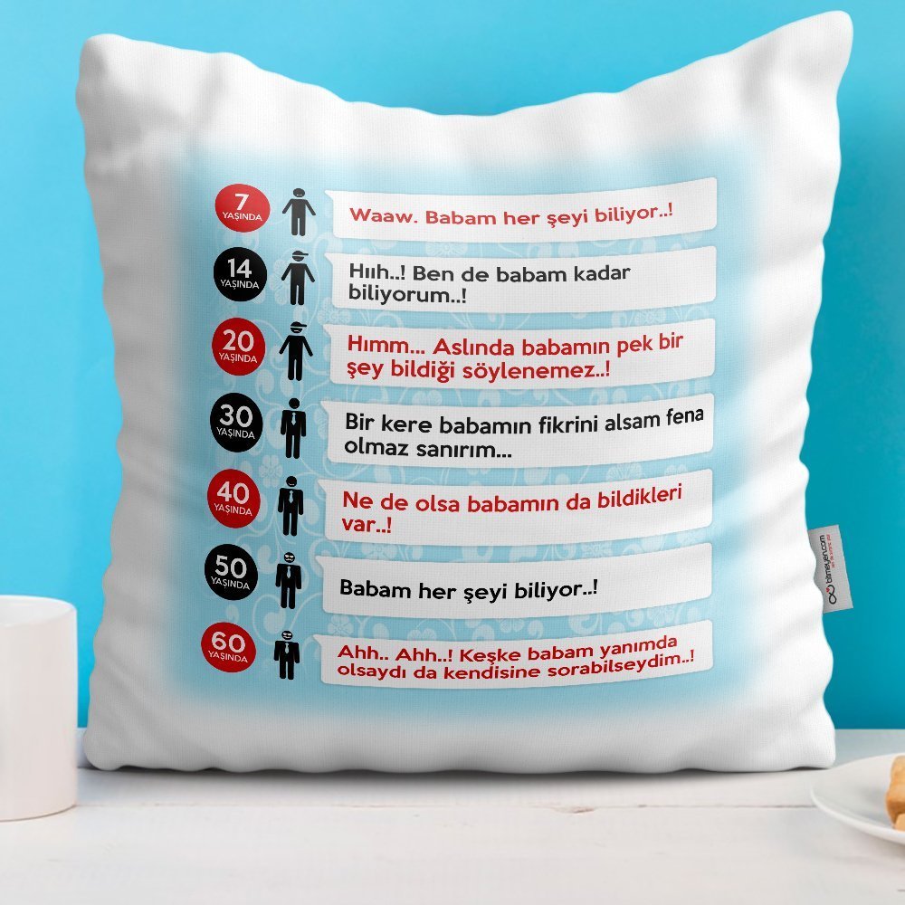 Kişiye Özel Babam Her Şeyi Bilir Tasarımlı Dekoratif Beyaz Yastık - 3